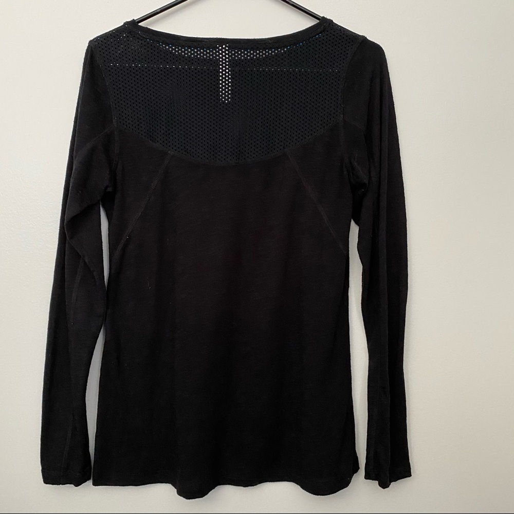 Black Long Sleeve TShirt Cotton Top w Mesh Detail - Picture 3 of 5